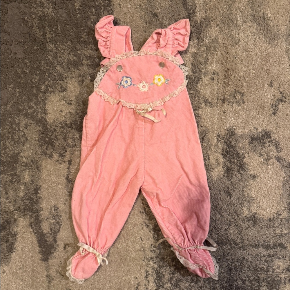 Vintage Baby Pink  Overalls with built in feet
